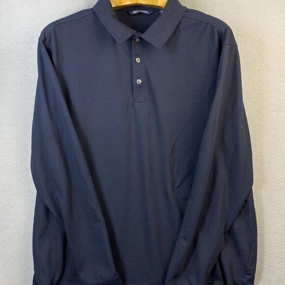 Cutter & Buck Shirt Mens XXL Navy Blue Performance DryTec Long Sleeve Golf Polo - Picture 1 of 13